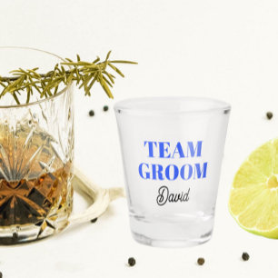 Royal Blue Wedding Team Groom Personalized Shot Glass