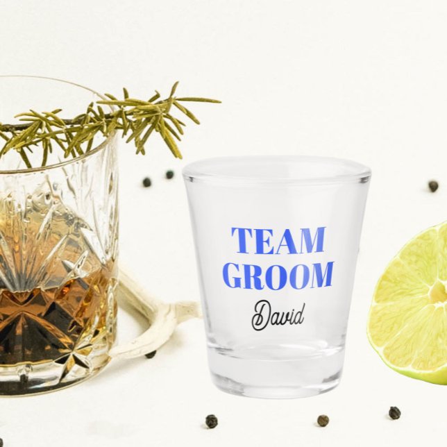 Royal Blue Wedding Team Groom Personalized Shot Glass (In Situ)