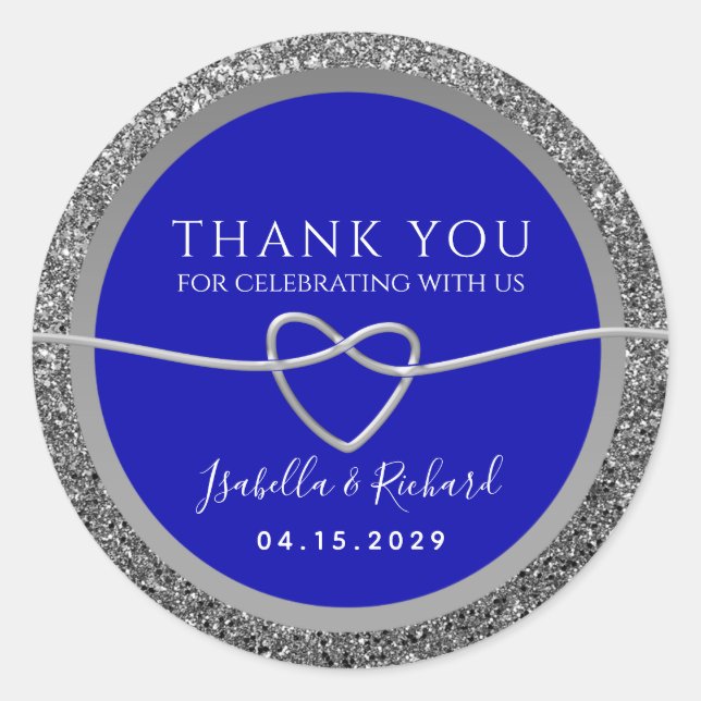 Royal Blue Wedding Thank You Favor Classic Round Sticker (Front)