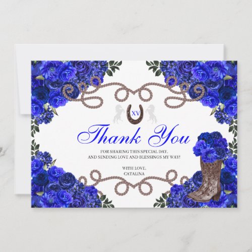 Royal Blue Western Charra Quinceanera Thank You 