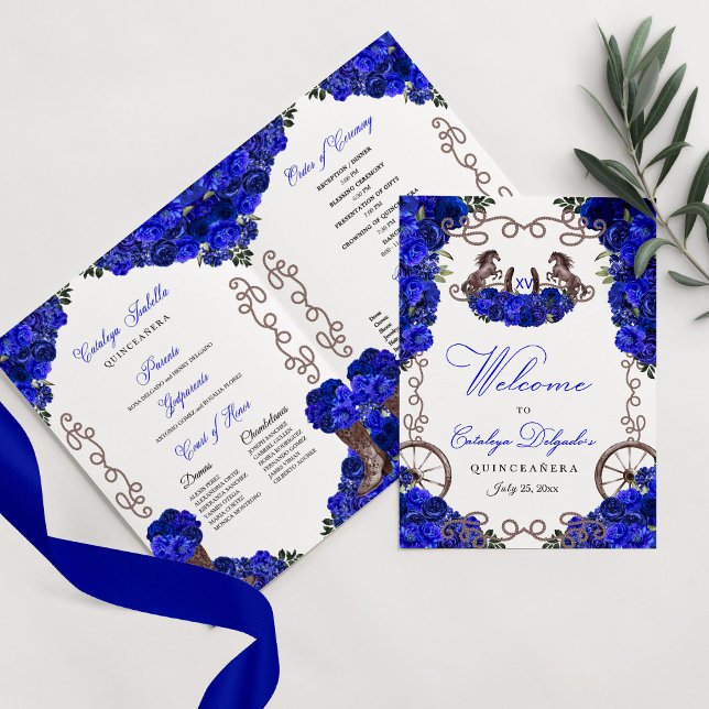 Royal Blue Western Charro Quinceañera Program (Creator Uploaded)