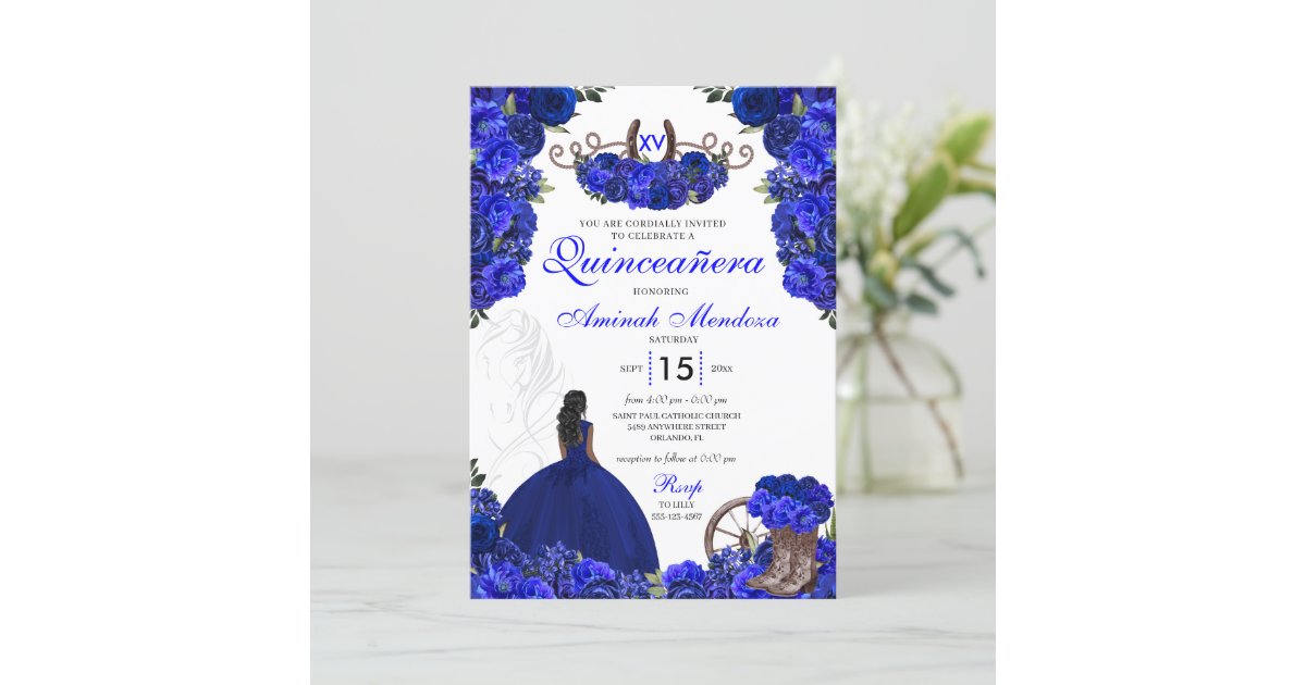 Charro Mexican Theme Invitations Blue & White 5 x 7 Cardstock 100# –  KMPrintSA