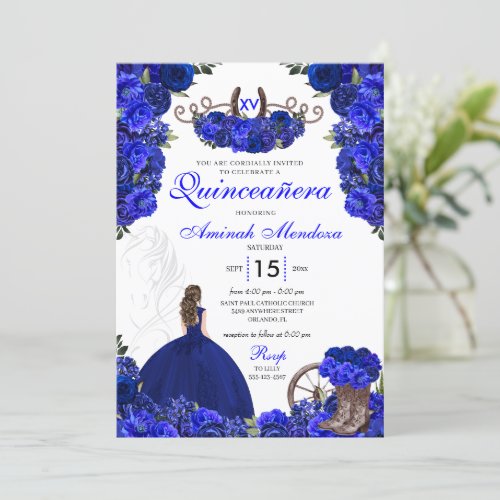 Royal Blue Western Princess Charro Quinceanera Invitation