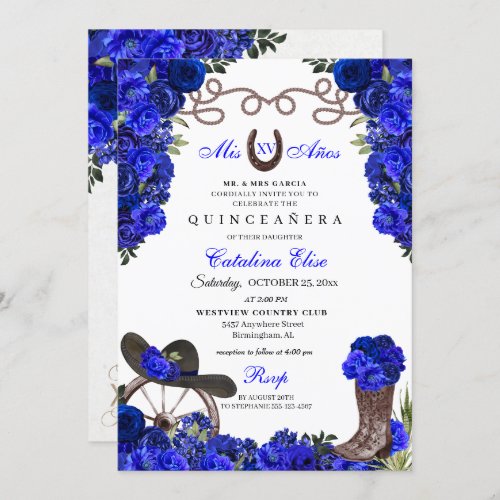 Royal Blue Western Ranchero Quinceanera Invitation