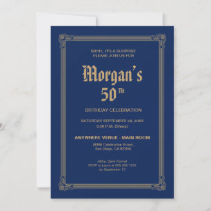 Royal Blue Whiskey Label Inspired 50th Birthday  Invitation