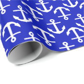 Royal Blue White Anchors 2Dir Pattern Wrapping Paper (Roll Corner)