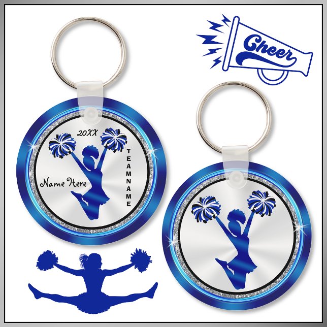 Royal Blue, White and Black Cheerleading Keychains (Cheerleading Party Favors, Personalized Cheer Keychains. Great for, Cheerleading Bag Tags, too.)