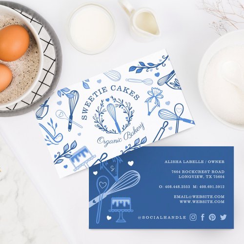 Royal Blue  White Baking  Cooking Utensil Bakery Business Card