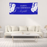 Royal blue white balloons name script birthday banner<br><div class="desc">For a girly and glamorous 21st (or any age) birthday party. A royal blue background. Decorated with white balloons. Personalize and add a name and age 21. White letters. The name is written with a modern hand lettered style script with swashes. To keep the swashes only delete the sample name,...</div>