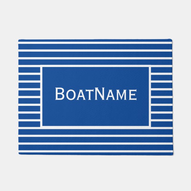 Royal Blue & White Boat Name Doormat (Front)