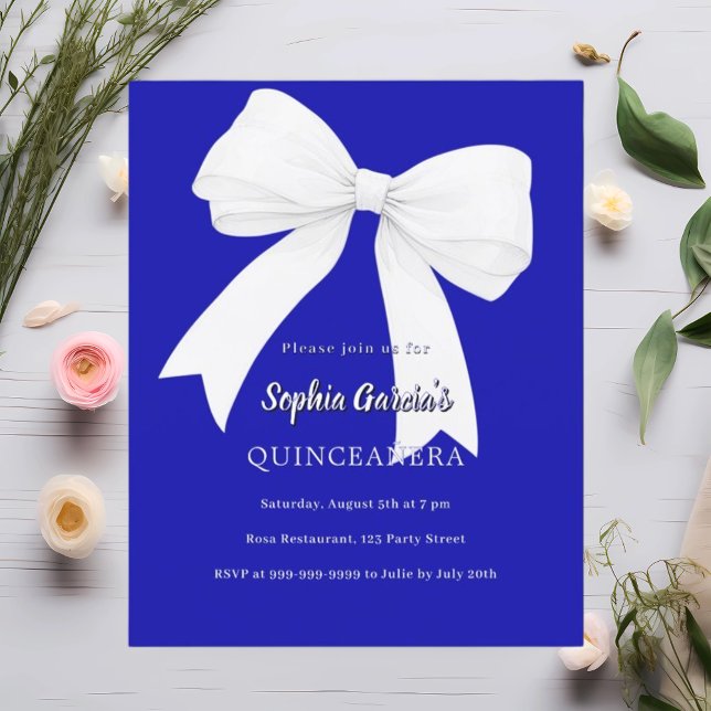 Royal blue white bow Quinceanera invitation (Creator Uploaded)