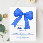 Royal blue white bow SWEET 16 invitation