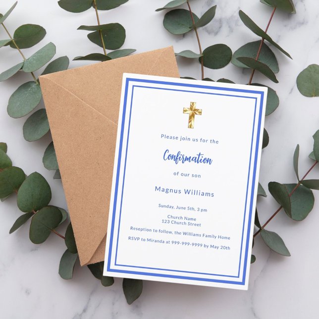 Royal blue white boy Confirmation Invitation (Creator Uploaded)