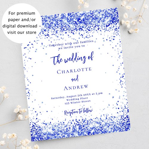 Royal blue white budget wedding invitation