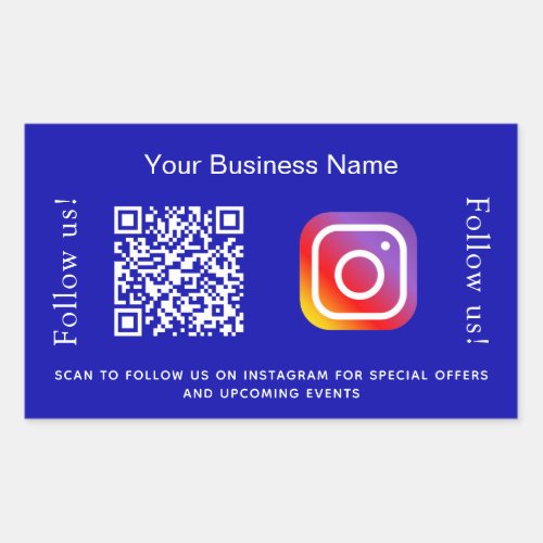 Royal blue white business name qr code instagram rectangular sticker