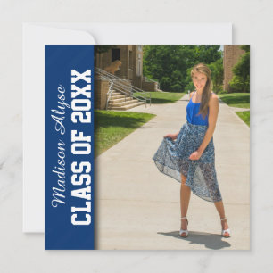 Royal Blue White Chevron Photo Graduation Invite