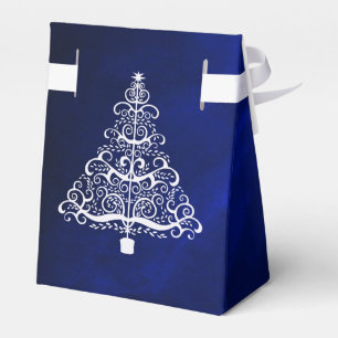 Royal Blue White Christmas Tree Wedding Favor Boxes