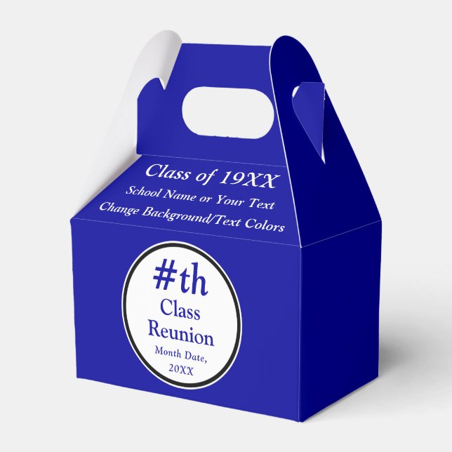 Royal Blue, White, Class Reunion Gift Bag Ideas,  Favor Boxes (Front Side)
