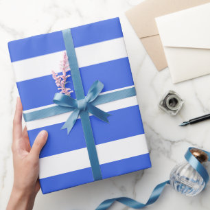 Royal Blue White Classic Horizontal Striped Wrapping Paper