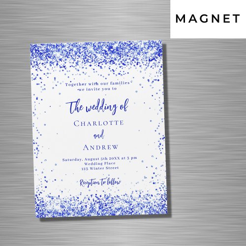 Royal blue white confetti luxury wedding magnetic invitation