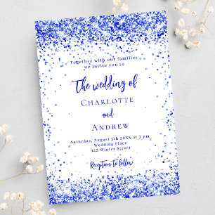 Royal blue white confetti wedding invitation postcard