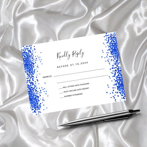 Royal blue white confetti wedding RSVP Note Card