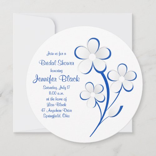 Royal Blue White Daisy Bridal Shower Invitation