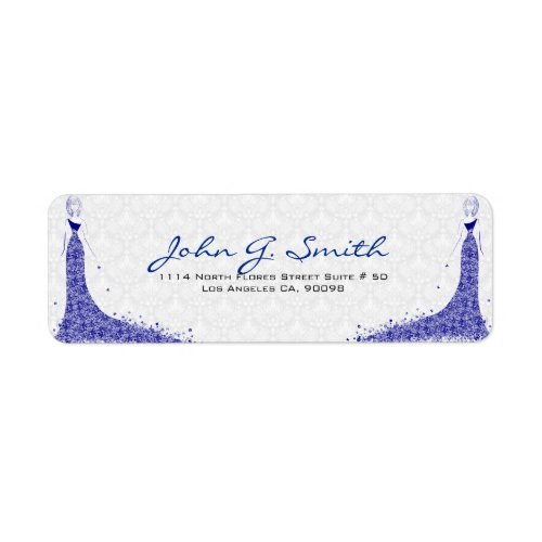 Royal Blue  White Damasks Wedding Dress Label