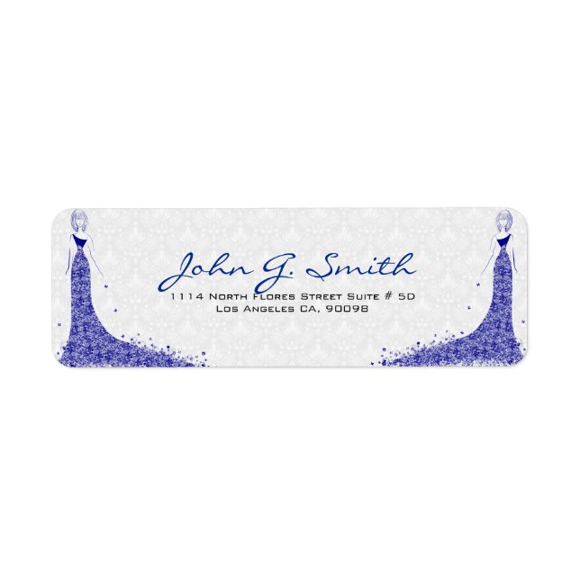 Royal Blue & White Damasks Wedding Dress Label (Front)