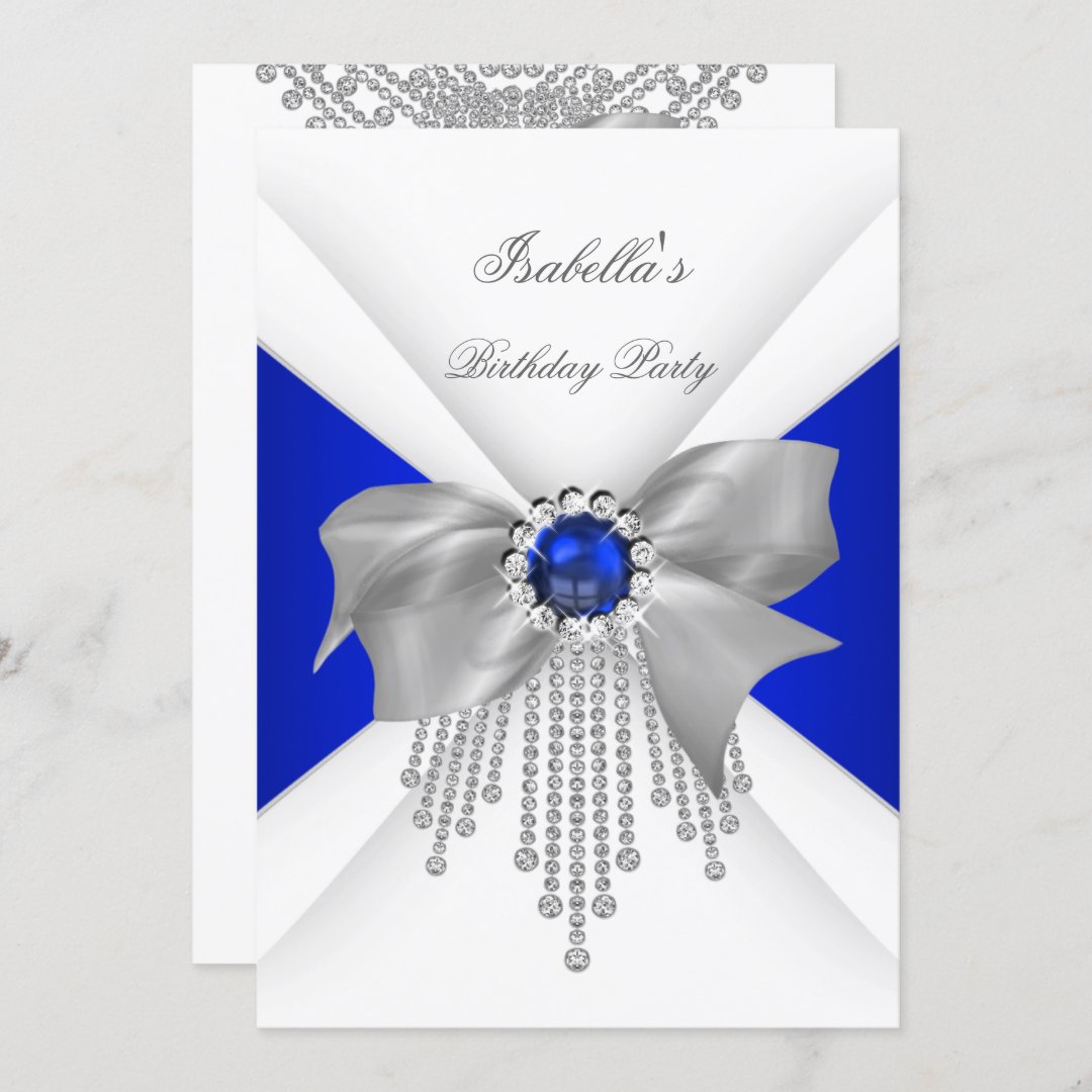 Royal Blue White Diamond Pearl Birthday Party Invitation Zazzle