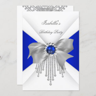 Royal Blue White Diamond Pearl Birthday Party Invitation