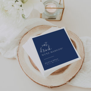 Royal Blue White Eat Drink We're Married Wedding Napkins