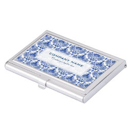Royal Blue &amp; White Elegant Damasks Pattern Business Card Case