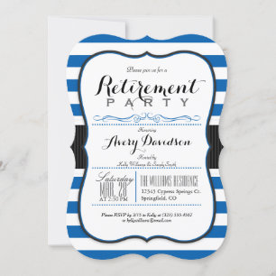 Royal Blue & White; Elegant Retirement Party Invitation