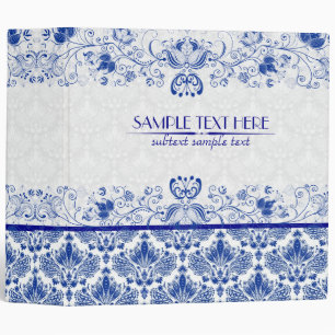 Royal Blue & White Elegant Vintage Floral Damask Binder