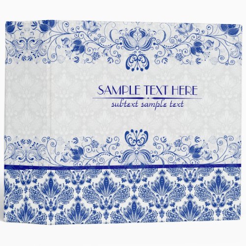Royal Blue  White Elegant Vintage Floral Damask Binder