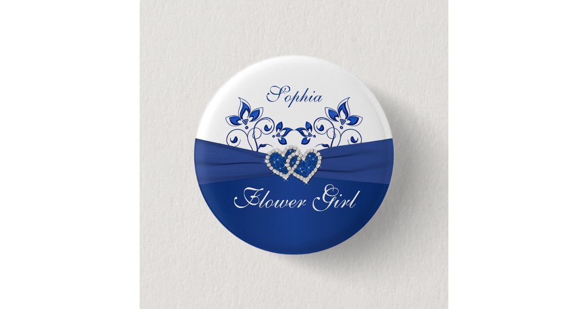 Royal Blue, White Floral Flower Girl Pin Zazzle