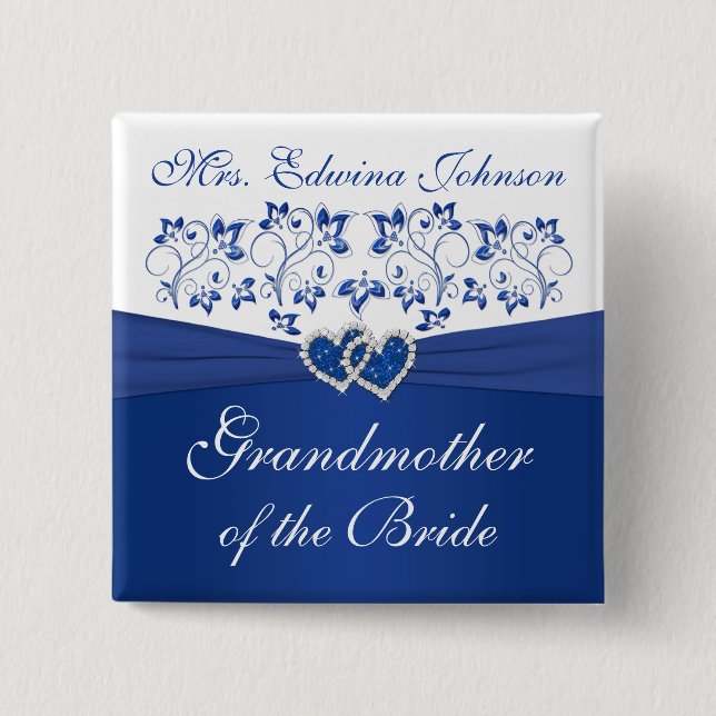 Royal Blue White Floral Grandmother of the Bride Button (Front)