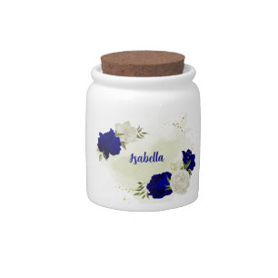 royal blue white floral greenery  candy jar