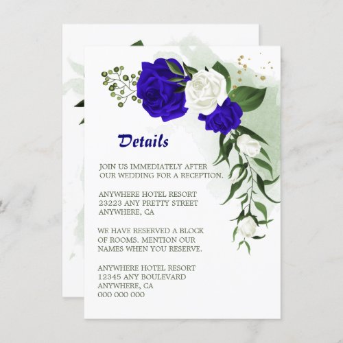 Royal blue white floral greenery details enclosure card