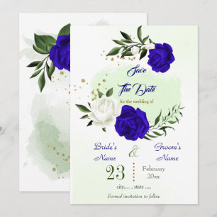 royal blue white floral greenery save the date