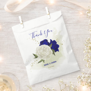 royal blue white floral greenery wedding favor bag