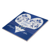 Royal Blue, White Floral Heart Wedding Tile (Side)