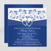 Royal Blue, White Floral Hearts Bridal Shower Invitation (Front/Back)