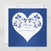 Royal Blue, White Floral Hearts Bridal Shower Invitation (Back)