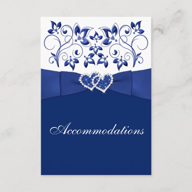 Royal Blue, White Floral, Hearts Enclosure Card (Front)