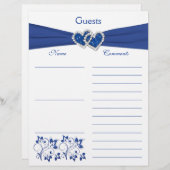 Royal Blue, White Floral Hearts Guest Book Paper (Front/Back)