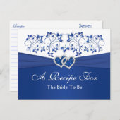 Royal Blue, White Floral Hearts Recipe Card (Front/Back)