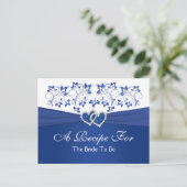 Royal Blue, White Floral Hearts Recipe Card (Standing Front)