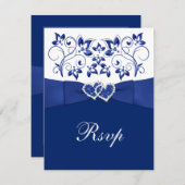 Royal Blue, White Floral, Hearts Wedding RSVP (Front/Back)